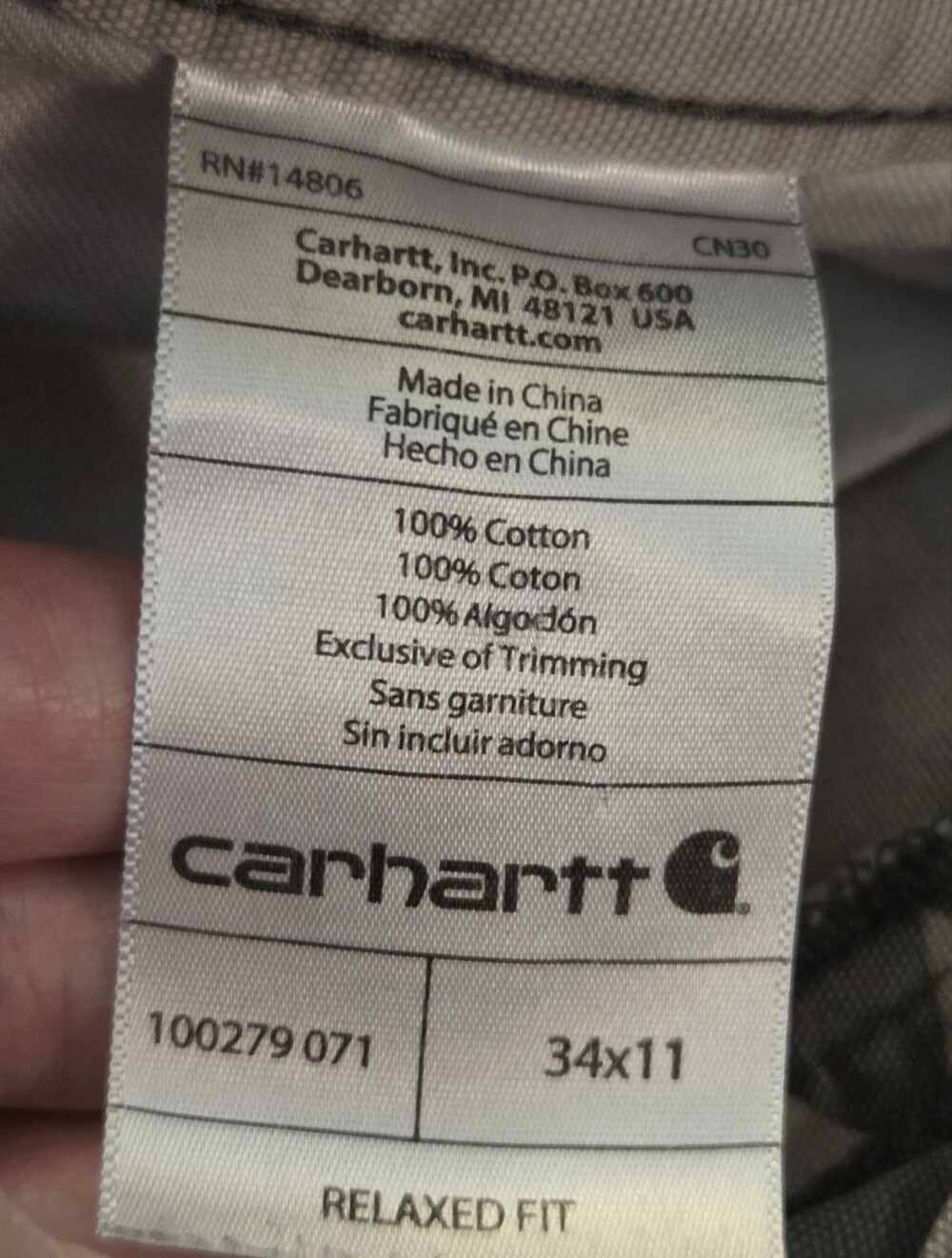 Vintage Carhartt Men's Gray and Cream Canvas Camo Relaxed Fit Cargo Shorts-Sz 34 - Picture 5 of 7